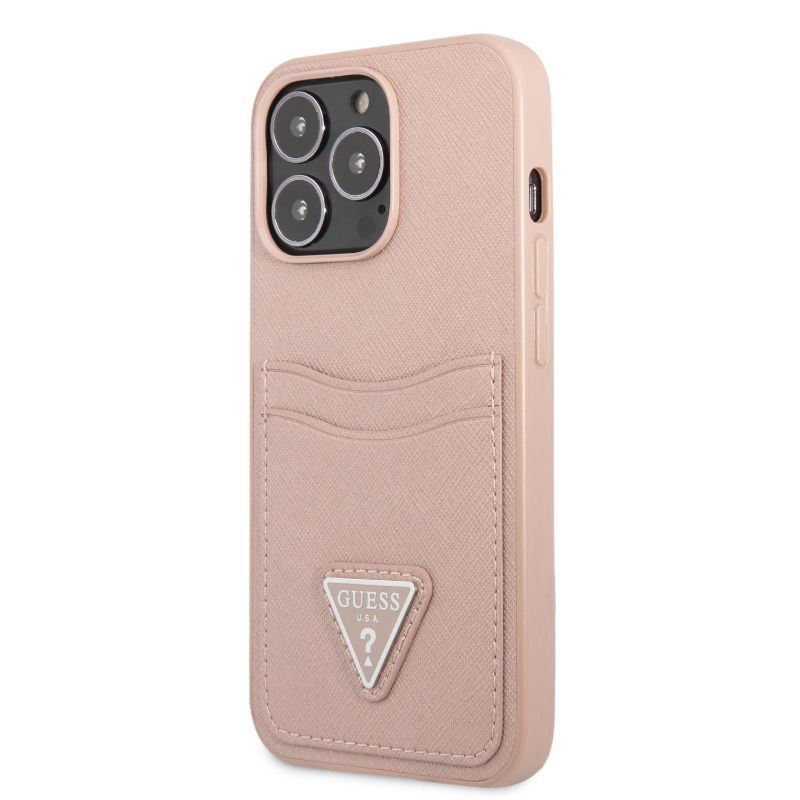 Husa iPhone 13 Pro Max GUESS Saffiano Double Card GHSDCIXIIIPMR, roz