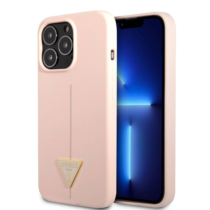 Husa iPhone 13 Pro GUESS Silicon Line Triangle GUHCP13LSLTGP, roz