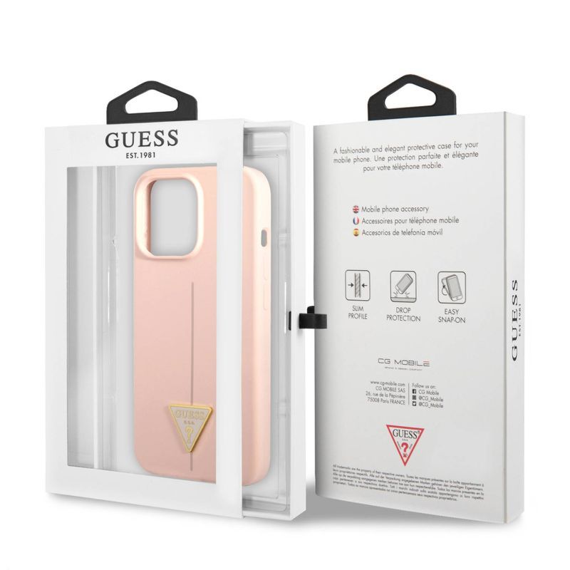 Husa iPhone 13 Pro GUESS Silicon Line Triangle GUHCP13LSLTGP, roz