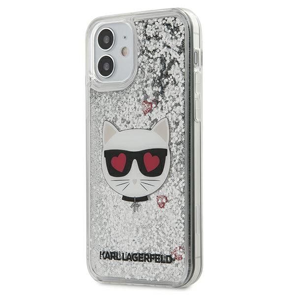 Husa pentru iPhone 12 Mini KARL LAGERFELD KLHCP12SLCGLSL, Liquid Glitter Choupette, Argintiu