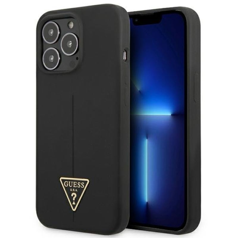 Husa iPhone 13 Pro GUESS Silicon Line Triangle GHSLTIXIIIPN, negru