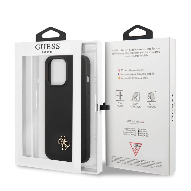 Husa iPhone 13 Pro GUESS Silicon Metal Logo GH4GSMLIXIIIPN, negru