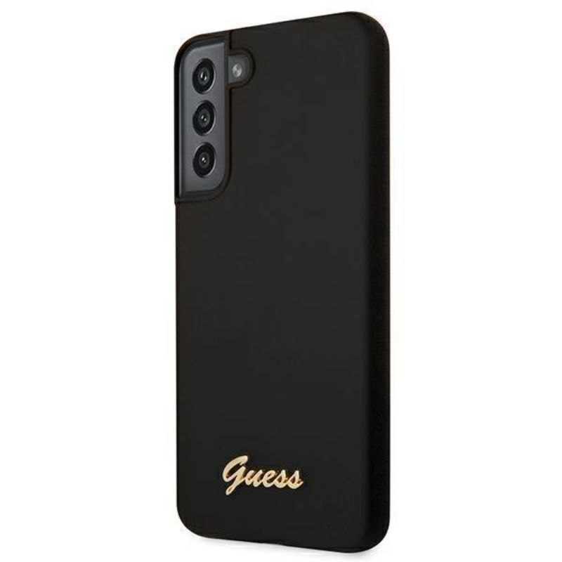Husa Samsung Galaxy S22 Plus GUESS Silicon Script Metal Logo GUHCS22MLSLMGBK, negru