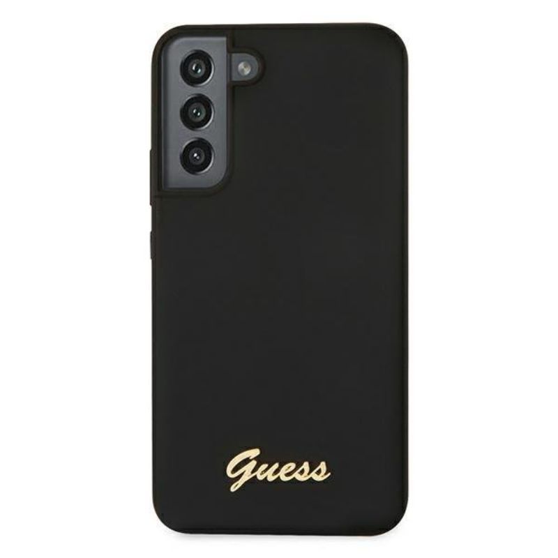Husa Samsung Galaxy S22 Plus GUESS Silicon Script Metal Logo GUHCS22MLSLMGBK, negru