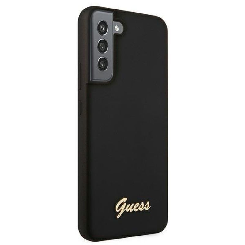 Husa Samsung Galaxy S22 Plus GUESS Silicon Script Metal Logo GUHCS22MLSLMGBK, negru