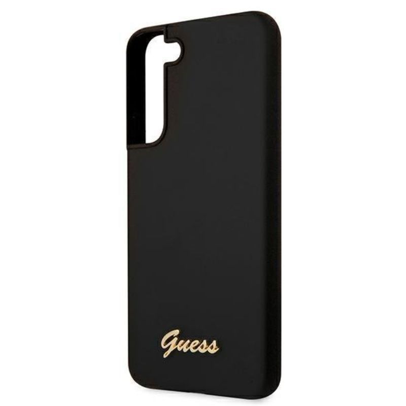 Husa Samsung Galaxy S22 Plus GUESS Silicon Script Metal Logo GUHCS22MLSLMGBK, negru