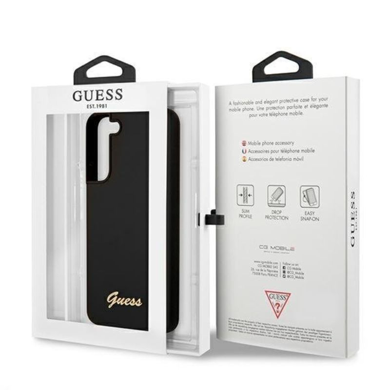 Husa Samsung Galaxy S22 Plus GUESS Silicon Script Metal Logo GUHCS22MLSLMGBK, negru