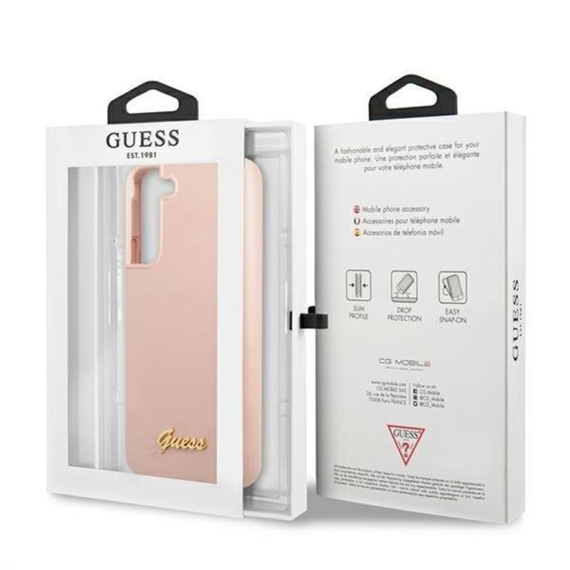 Husa Samsung Galaxy S22 Plus GUESS Silicon Metal Logo GUHCS22MLSLMGPP, roz