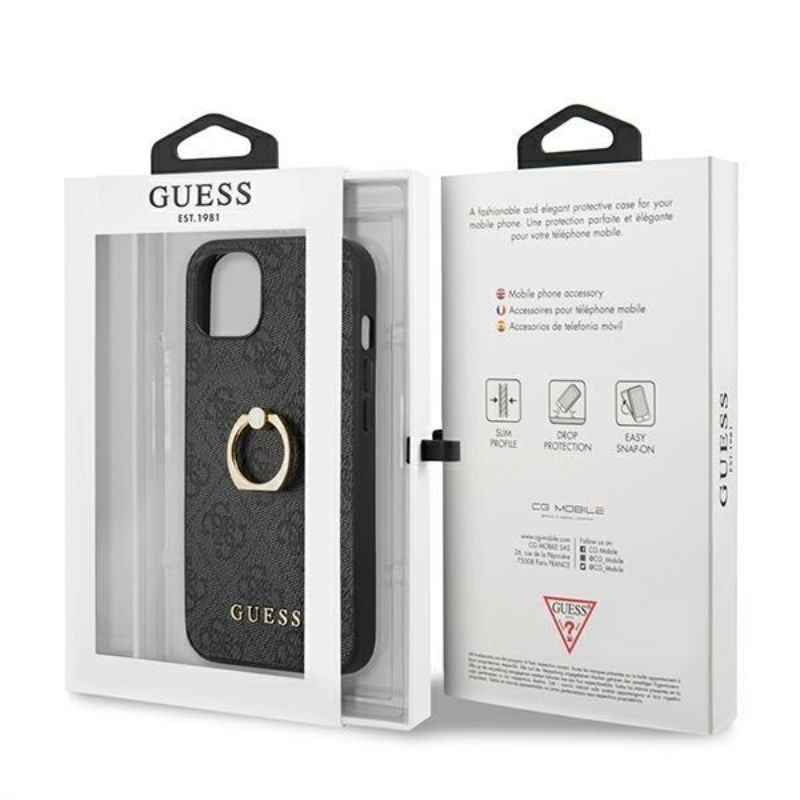Husa iPhone 13 Mini GUESS PU 4G Ring GUHCP13S4GMRGR, gri