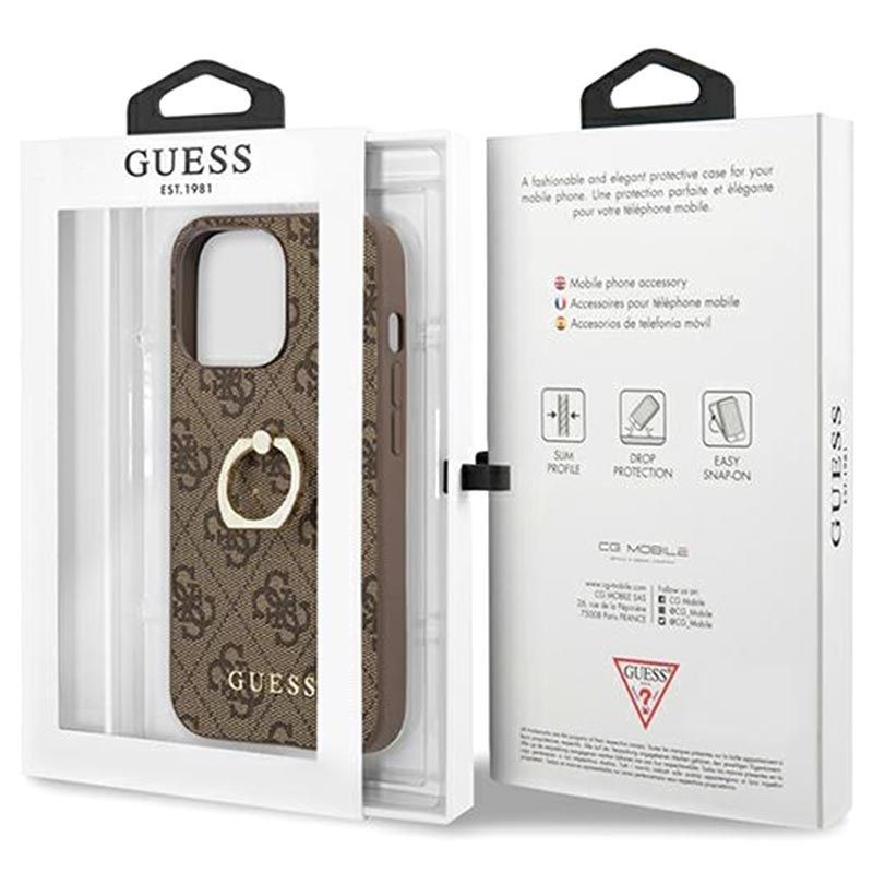 Husa iPhone 13 Pro GUESS PU 4G Ring GHP4GRIXIIIPM, maro