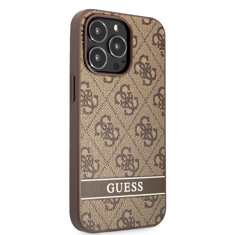 Husa iPhone 13 Pro GUESS PU 4G Stripe GHP4GSIXIIIPM, maro