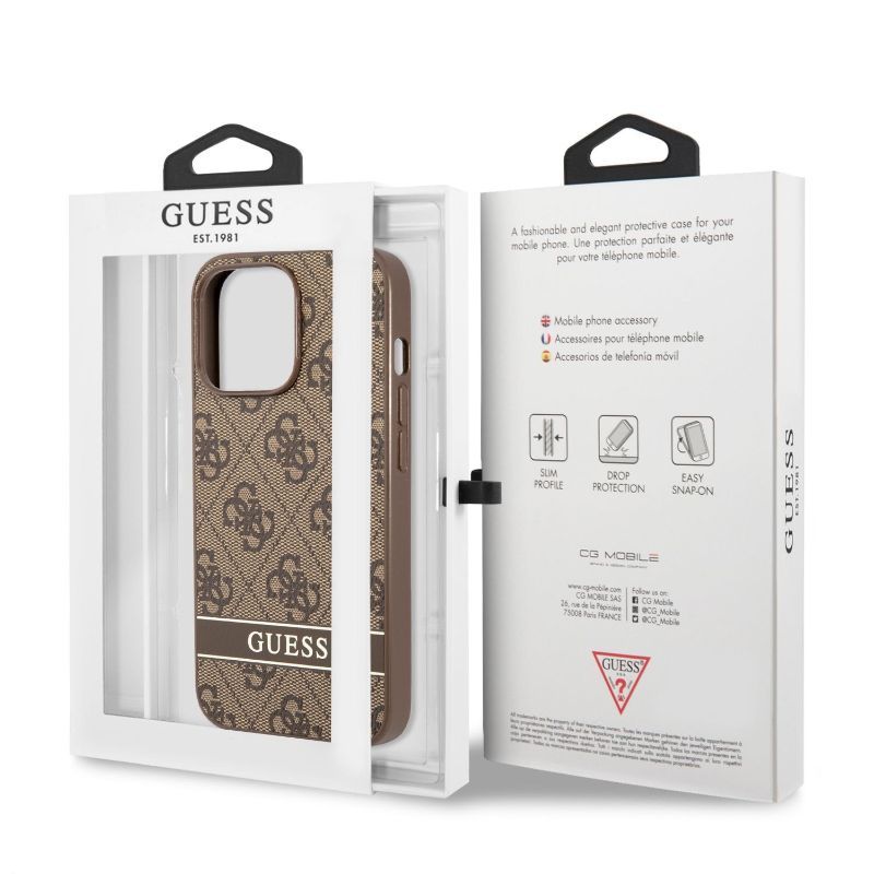 Husa iPhone 13 Pro GUESS PU 4G Stripe GHP4GSIXIIIPM, maro