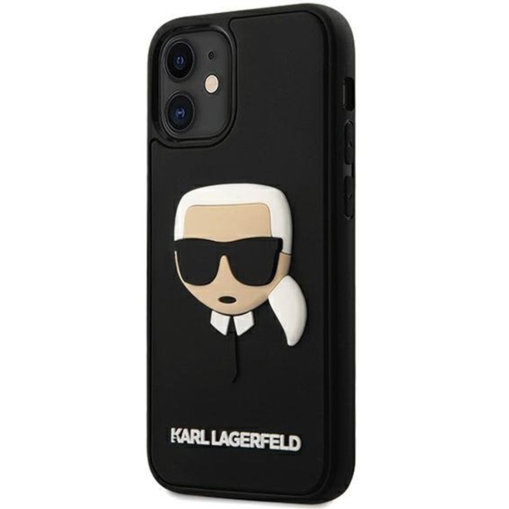 Husa pentru iPhone 12 Mini KARL LAGERFELD KLHCP12SKH3DBK, Rubber Karls Head, Negru
