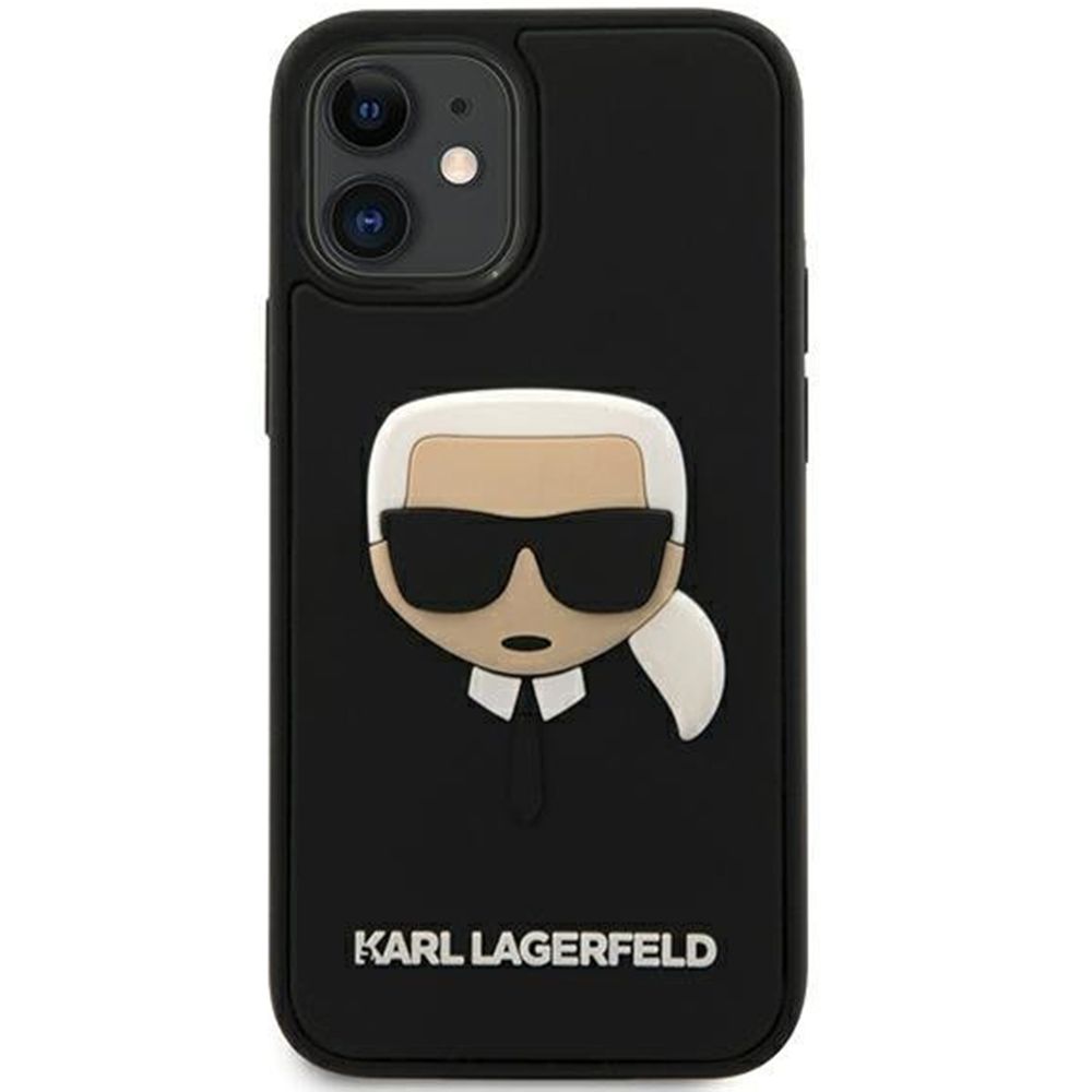 Husa pentru iPhone 12 Mini KARL LAGERFELD KLHCP12SKH3DBK, Rubber Karls Head, Negru