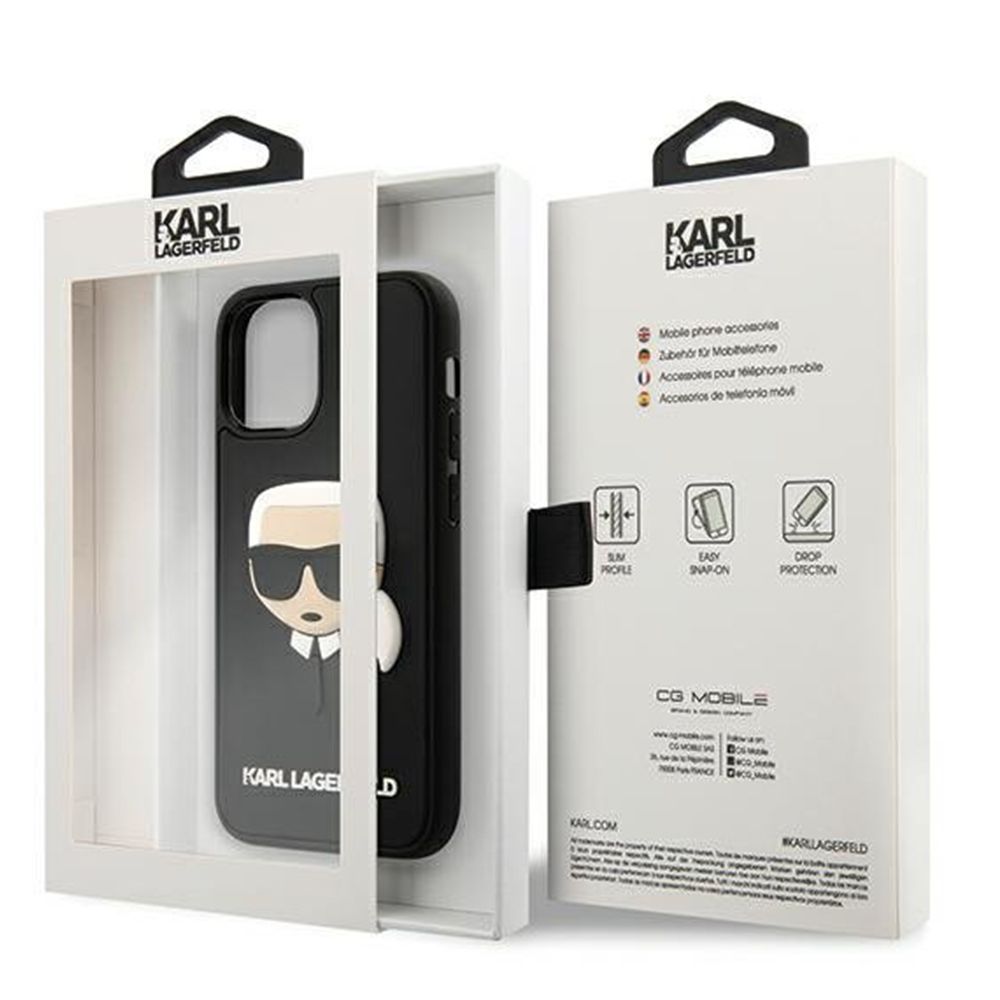 Husa pentru iPhone 12 Mini KARL LAGERFELD KLHCP12SKH3DBK, Rubber Karls Head, Negru