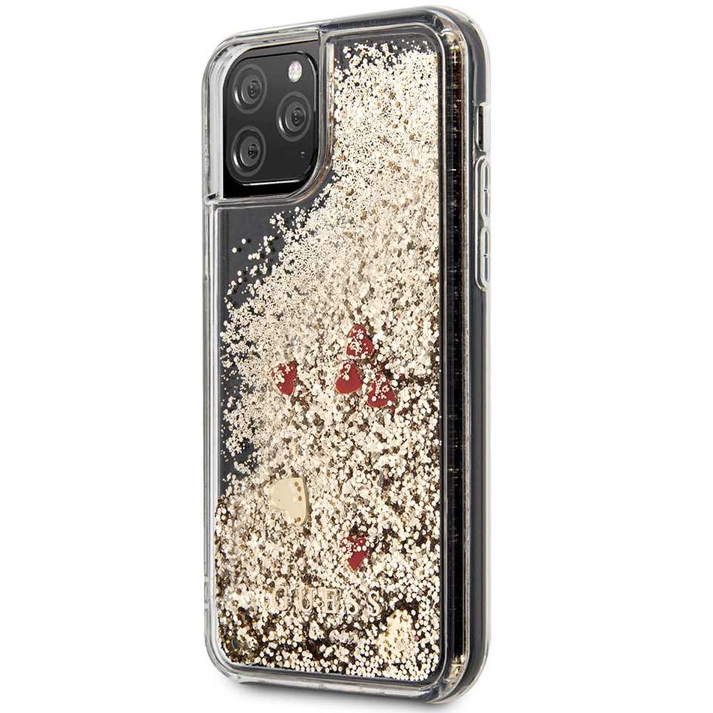 Husa iPhone 11 Pro Max GUESS Glitter Floating Hearts GUHCN65GLHREG, rosu