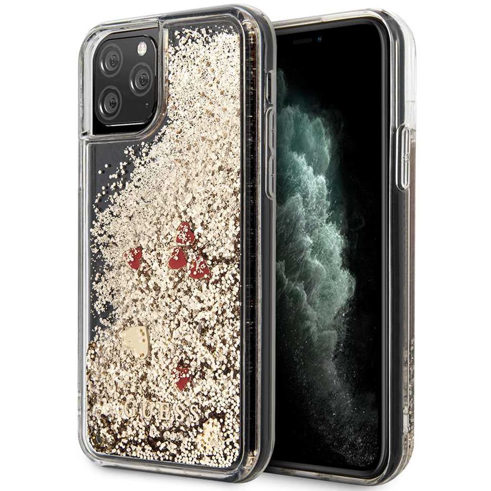 Husa iPhone 11 Pro Max GUESS Glitter Floating Hearts GUHCN65GLHREG, rosu