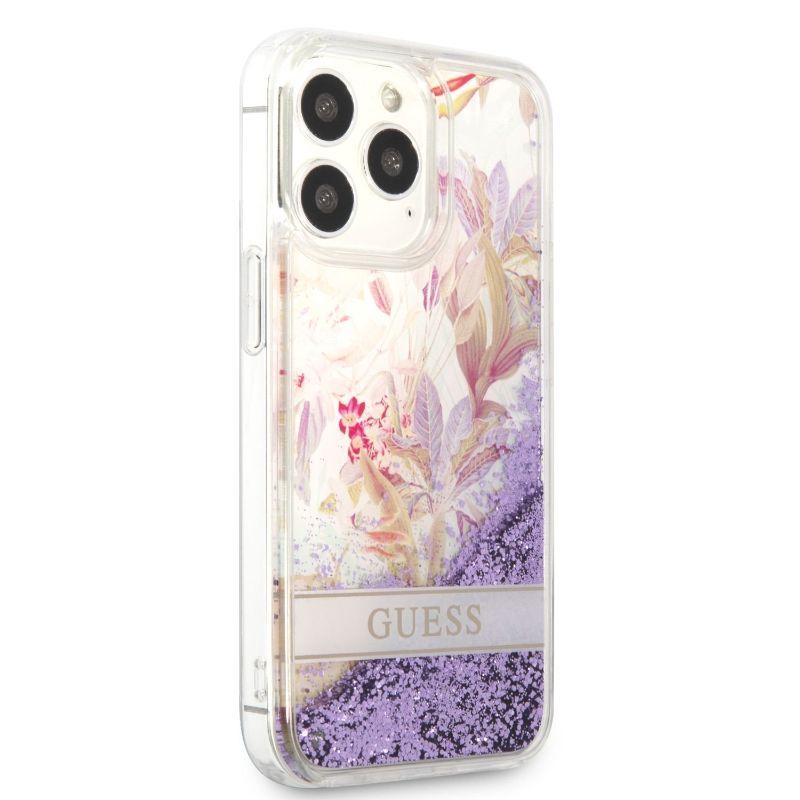 Husa iPhone 13 Pro GUESS Liquid Glitter Flower GHLGFIXIIIPV, violet