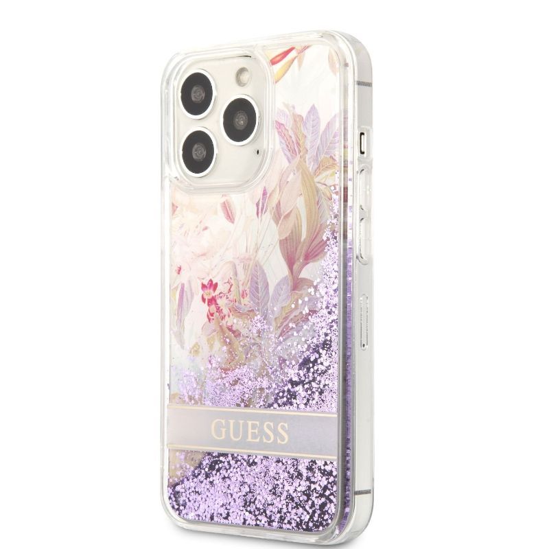Husa iPhone 13 Pro GUESS Liquid Glitter Flower GHLGFIXIIIPV, violet