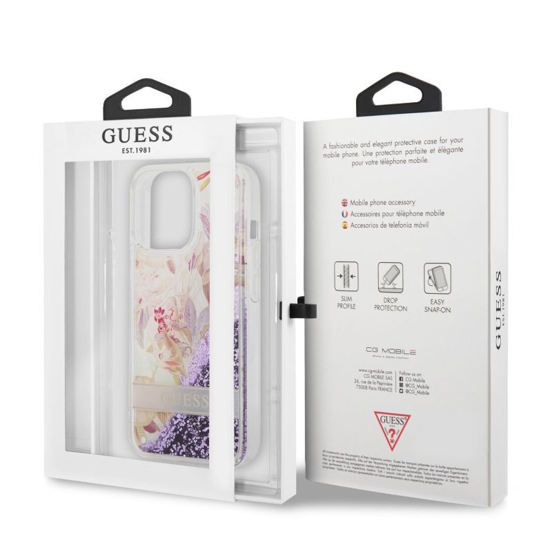 Husa iPhone 13 Pro GUESS Liquid Glitter Flower GHLGFIXIIIPV, violet