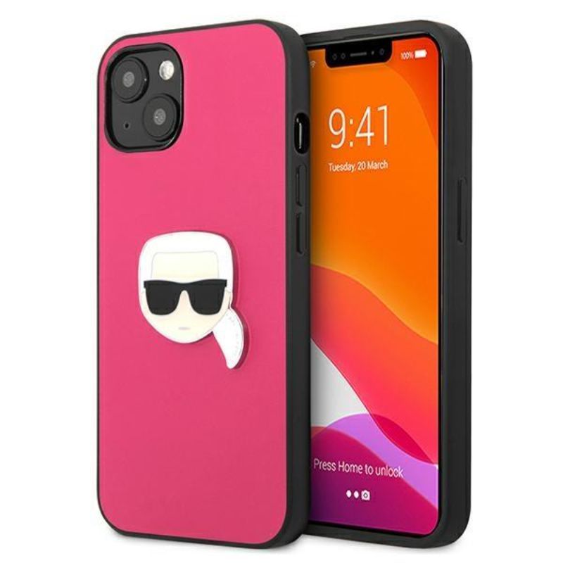 Husa pentru iPhone 13 KARL LAGERFELD KLHCP13MPKMP, Leather Karl Head, Roz