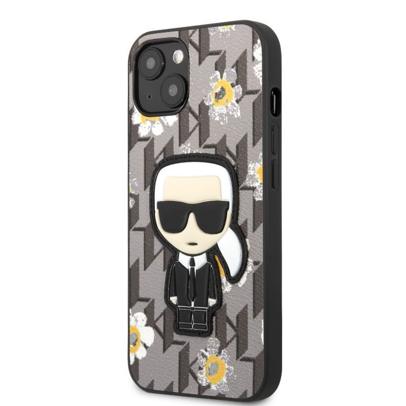 Husa pentru iPhone 13 KARL LAGERFELD KLHIFIXIIIG, Ikonik Flower, Gri