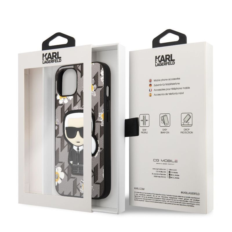 Husa pentru iPhone 13 KARL LAGERFELD KLHIFIXIIIG, Ikonik Flower, Gri
