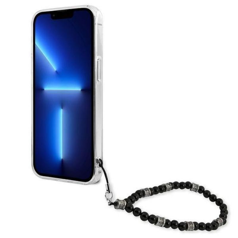 Husa iPhone 13 Pro Max GUESS Script and Black Pearls GHSBPIXIIIPMT, transparent