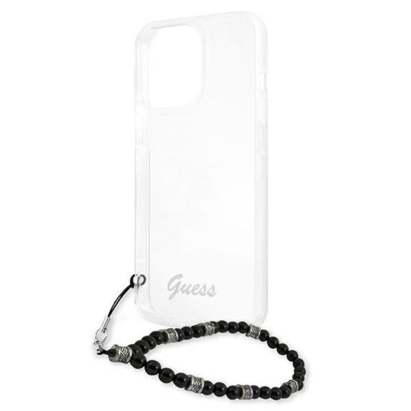 Husa iPhone 13 Pro Max GUESS Script and Black Pearls GHSBPIXIIIPMT, transparent