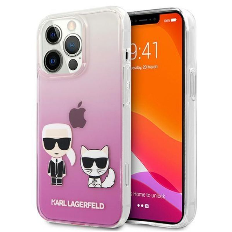 Husa pentru iPhone 13 Pro KARL LAGERFELD KLHCP13LCKTRP, Karl and Choupette, roz