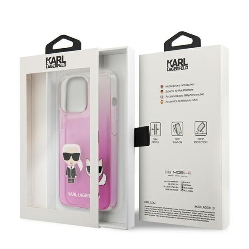 Husa pentru iPhone 13 Pro KARL LAGERFELD KLHCP13LCKTRP, Karl and Choupette, roz