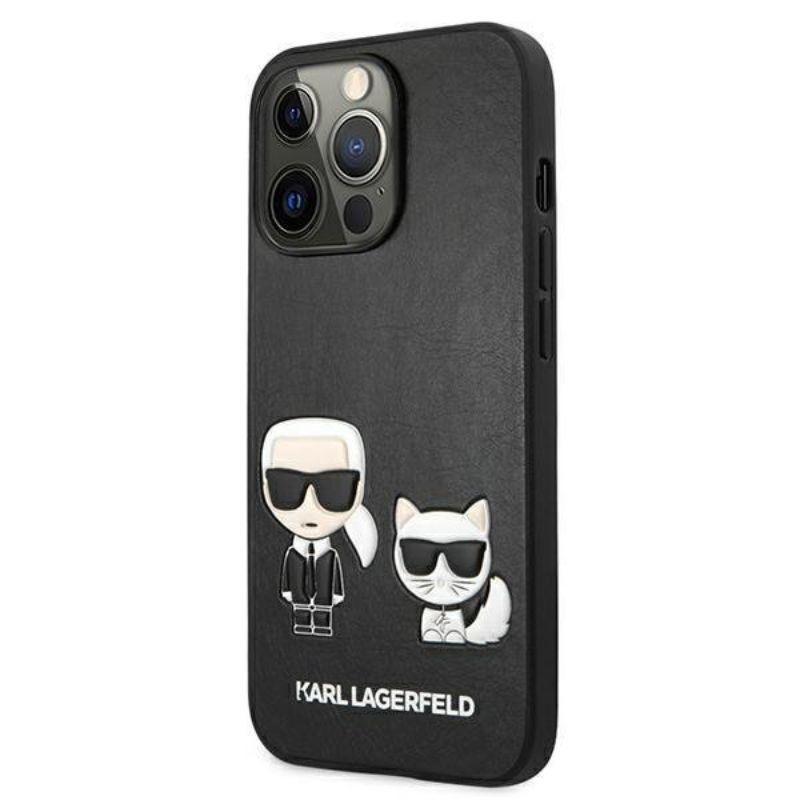 Husa pentru iPhone 13 Pro KARL LAGERFELD KLHCP13LPCUSKCBK, Ikonik Karl and Choupette, Negru