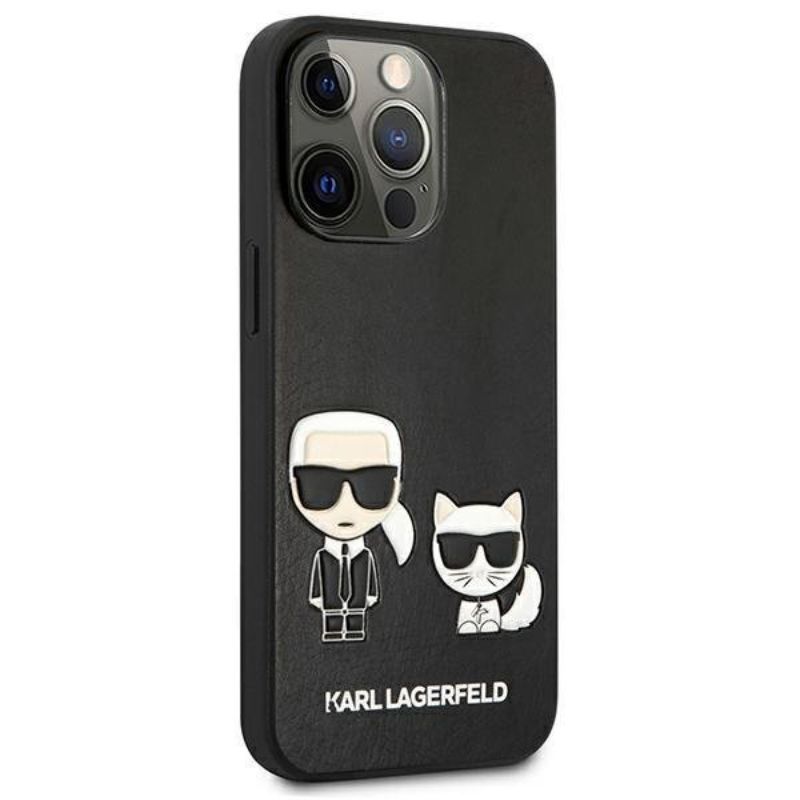Husa pentru iPhone 13 Pro KARL LAGERFELD KLHCP13LPCUSKCBK, Ikonik Karl and Choupette, Negru
