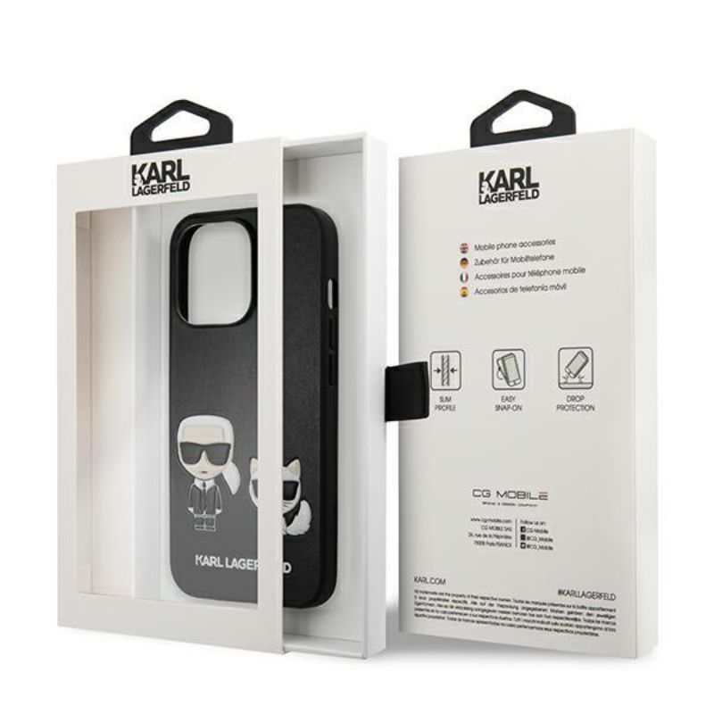 Husa pentru iPhone 13 Pro KARL LAGERFELD KLHCP13LPCUSKCBK, Ikonik Karl and Choupette, Negru