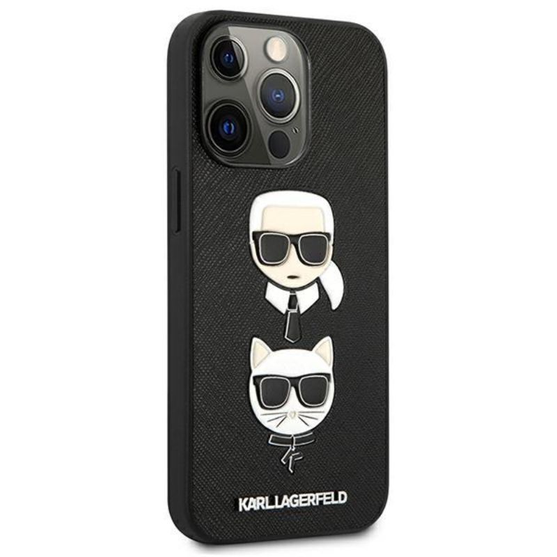 Husa pentru iPhone 13 Pro KARL LAGERFELD KLHCP13LSAKICKCBK, Saffiano Karl and Choupette, Negru
