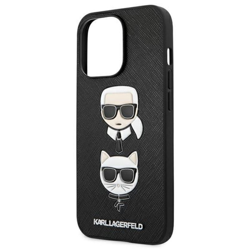 Husa pentru iPhone 13 Pro KARL LAGERFELD KLHCP13LSAKICKCBK, Saffiano Karl and Choupette, Negru