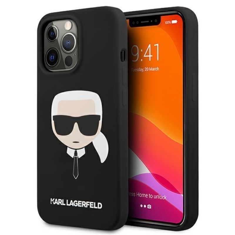 Husa pentru iPhone 13 Pro KARL LAGERFELD KLHCP13LSLKHBK, Silicon Karls Head, Negru