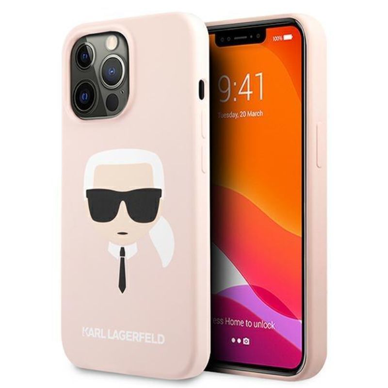 Husa pentru iPhone 13 Pro KARL LAGERFELD KLHCP13LSLKHLP, Silicon Karls Head, Roz deschis