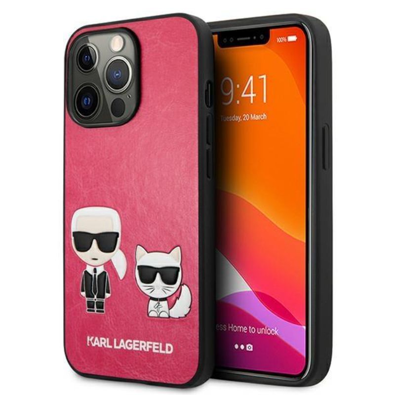 Husa pentru iPhone 13 Pro KARL LAGERFELD KLHCP13LPCUSKCP, Ikonik Karl and Choupette, Fuchsia