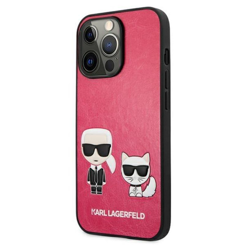 Husa pentru iPhone 13 Pro KARL LAGERFELD KLHCP13LPCUSKCP, Ikonik Karl and Choupette, Fuchsia