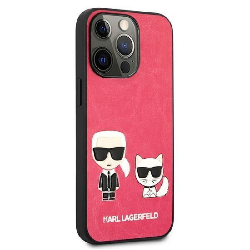 Husa pentru iPhone 13 Pro KARL LAGERFELD KLHCP13LPCUSKCP, Ikonik Karl and Choupette, Fuchsia