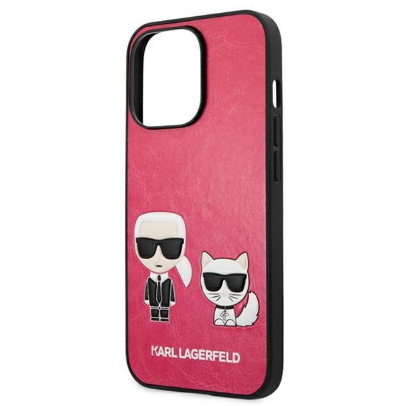 Husa pentru iPhone 13 Pro KARL LAGERFELD KLHCP13LPCUSKCP, Ikonik Karl and Choupette, Fuchsia