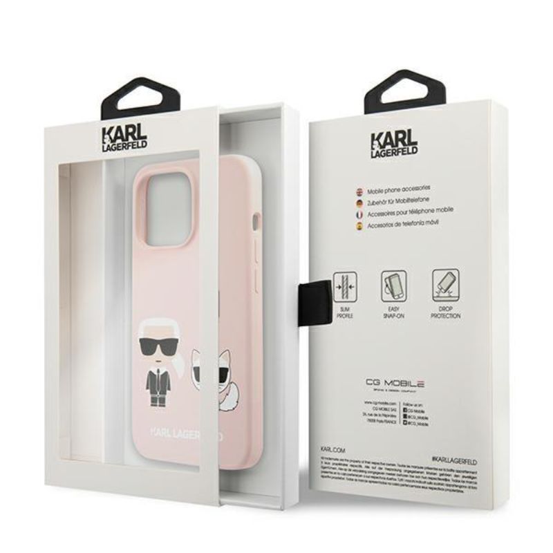 Husa pentru iPhone 13 Pro KARL LAGERFELD KLHCP13LSSKCI, Silicon Karl and Choupette, Roz deschis