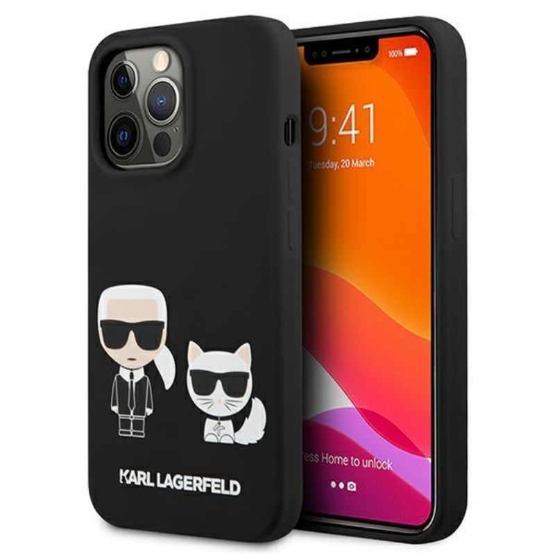 Husa pentru iPhone 13 Pro KARL LAGERFELD KLHCP13LSSKCK, Silicon Karl and Choupette, Negru