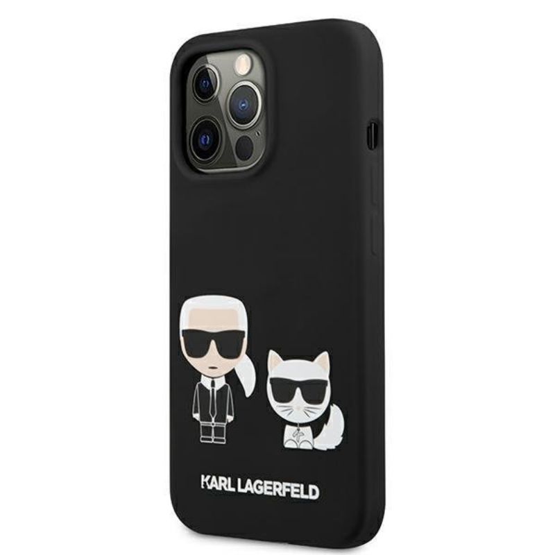 Husa pentru iPhone 13 Pro KARL LAGERFELD KLHCP13LSSKCK, Silicon Karl and Choupette, Negru