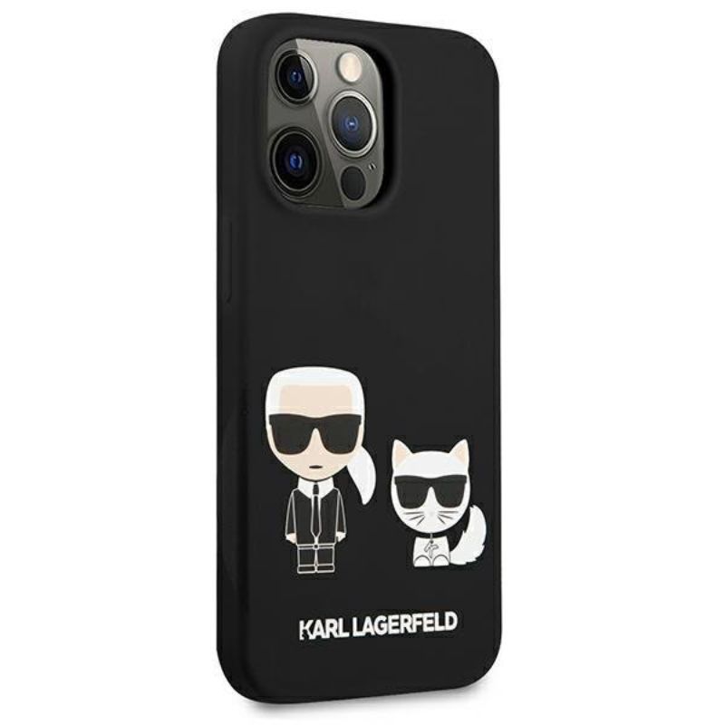 Husa pentru iPhone 13 Pro KARL LAGERFELD KLHCP13LSSKCK, Silicon Karl and Choupette, Negru