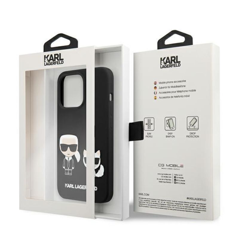 Husa pentru iPhone 13 Pro KARL LAGERFELD KLHCP13LSSKCK, Silicon Karl and Choupette, Negru