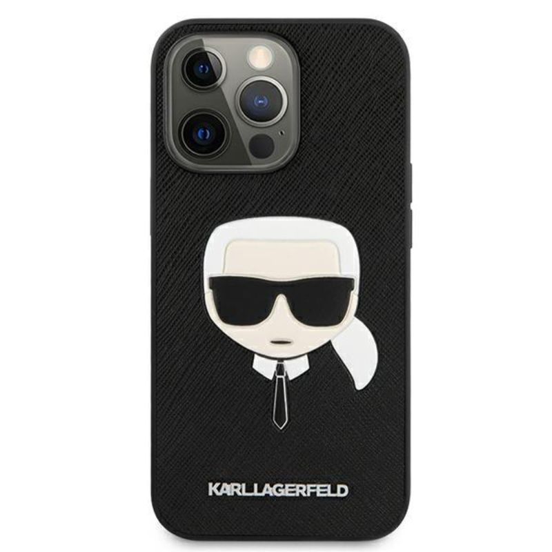 Husa pentru iPhone 13 Pro KARL LAGERFELD KLHCP13LSAKHBK, Saffiano Ikonik Karls Head, Negru
