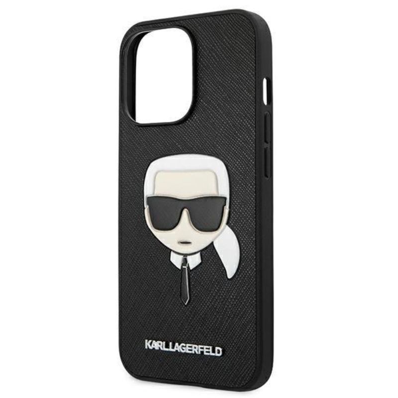 Husa pentru iPhone 13 Pro KARL LAGERFELD KLHCP13LSAKHBK, Saffiano Ikonik Karls Head, Negru