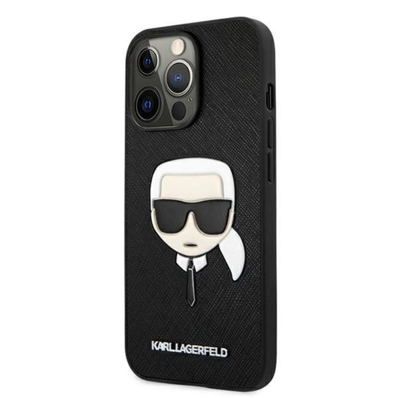 Husa pentru iPhone 13 Pro KARL LAGERFELD KLHCP13LSAKHBK, Saffiano Ikonik Karls Head, Negru
